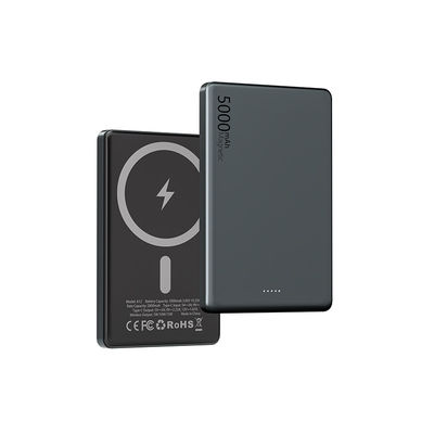 अल्ट्रा स्लिम पावरबैंक वायरलेस चार्जिंग 5000mAh ABS पीसी टाइप C 5V/2.4A आउटपुट के साथ