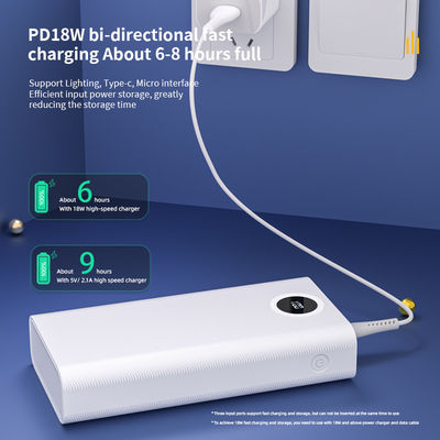 अच्छी कीमत सफेद उच्च क्षमता पोर्टेबल पावर बैंक 30000mAh सार्वभौमिक संगतता ऑनलाइन